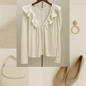 Anthropologie ruffled long sleeve top 100% cotton